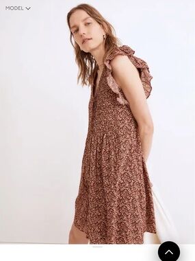 Madewell Pintuck Mini Dress in Brown/burgundy floral print. Size L